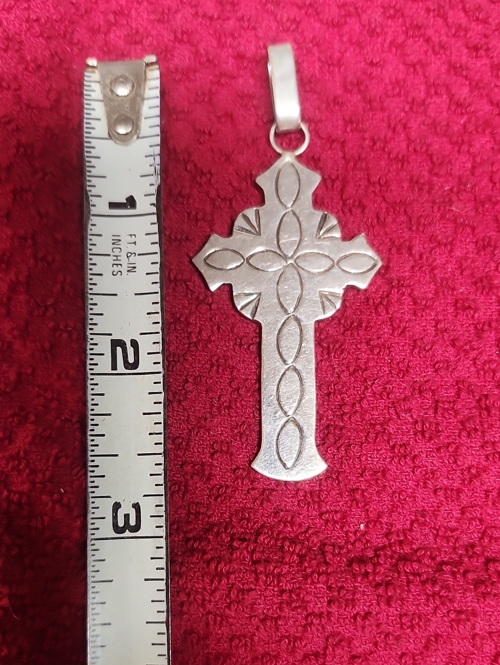 Sterling Silver 925 Cross Pendant Necklace - Textured Scroll Design